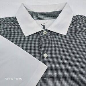 F&G Tech Mens Golf Polo Shirt Medium Houndstooth Black White Performance Stretch